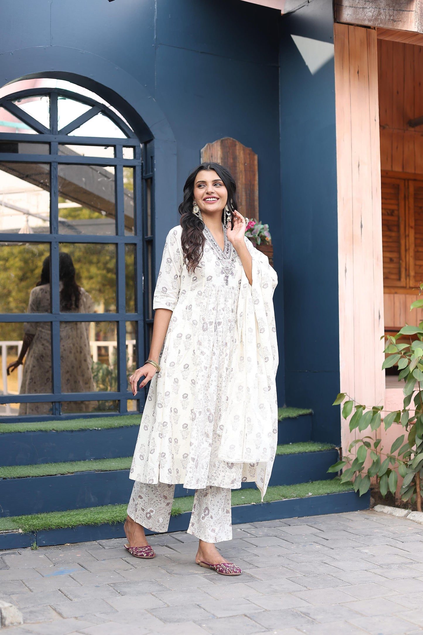 White Anarkali Kurta Set With Dupatta