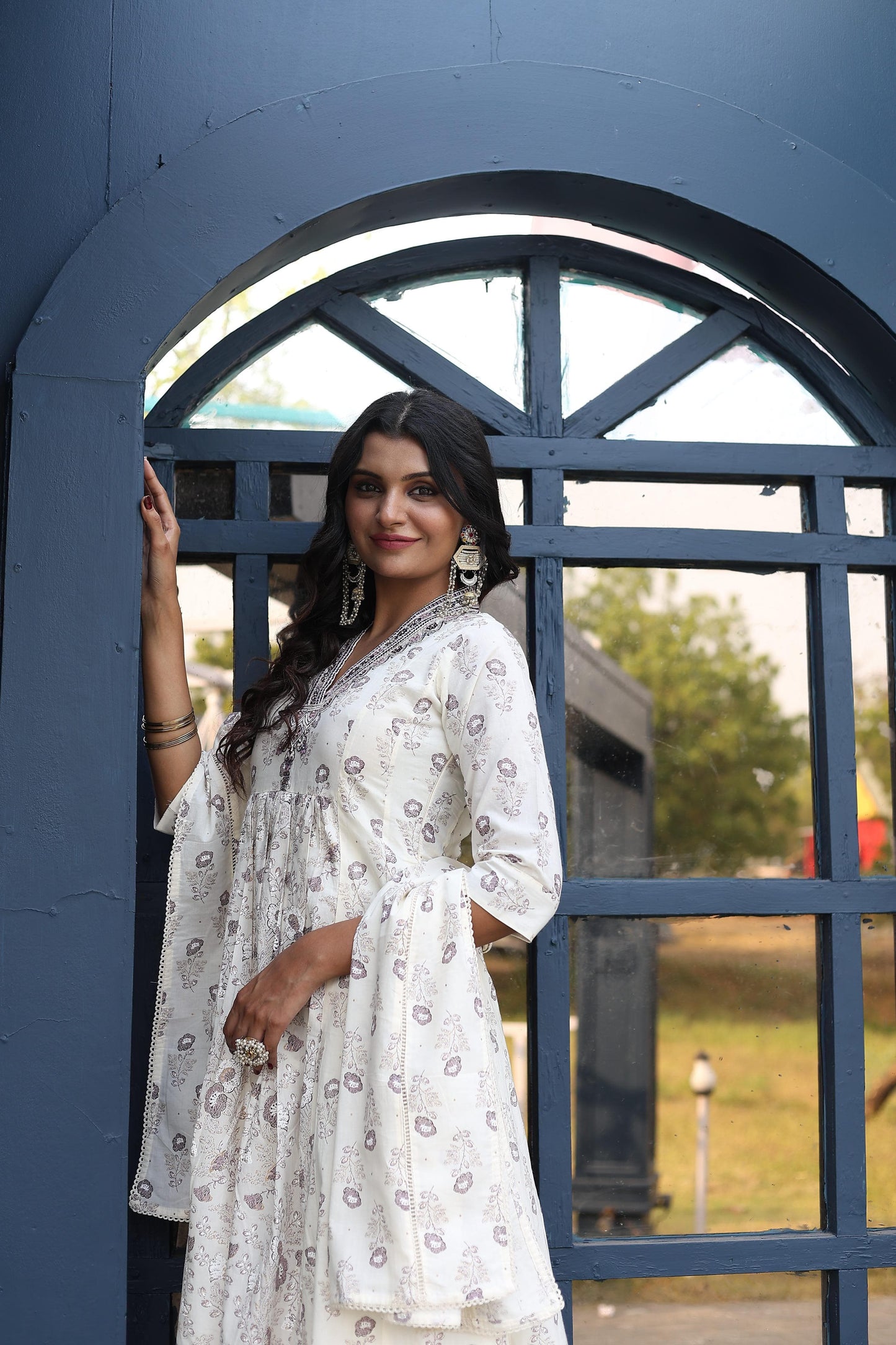 White Anarkali Kurta Set With Dupatta